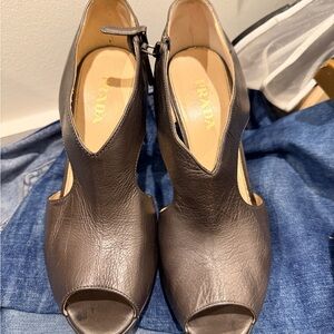 Prada Women's Dark Brown Peep-Toe Heels